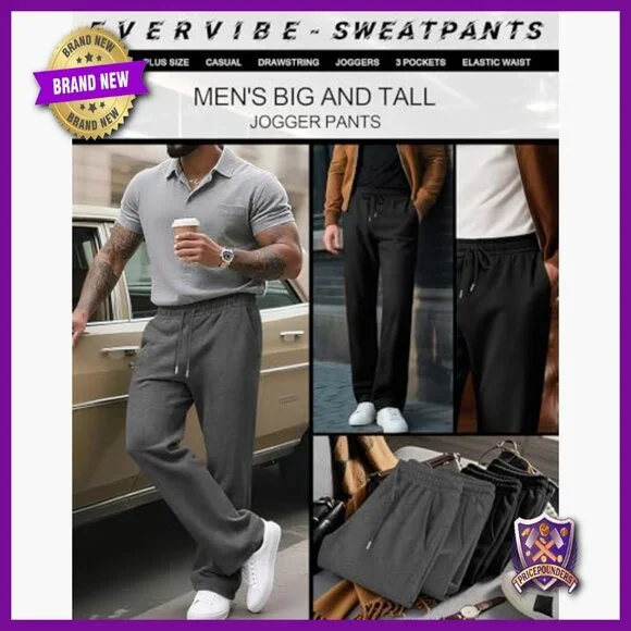 4 Pack Men's Big Tall Sweatpants Athletic Joggers Lounge Drawstring Pockets